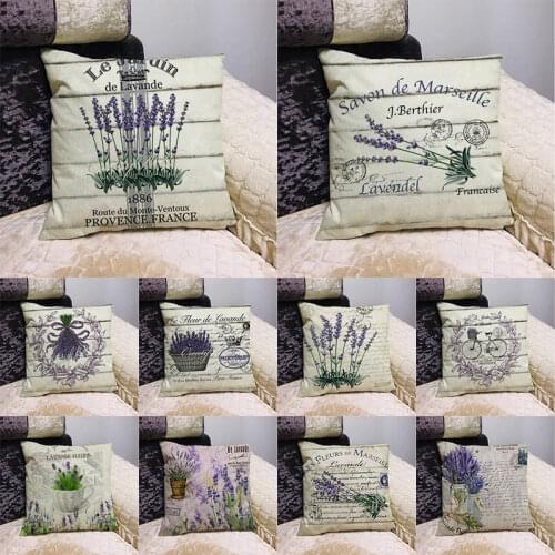45*45cm Retro Lavender Pattern Cotton Linen Throw Pillow Cushion Cover Home Bedroom Sofa Decor Pillow Cases