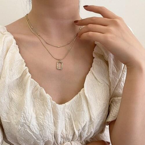 2021 New Multi-layer Square Pendant Necklaces For Women Charm Gold Silver Color Chokers Necklaces Trendy Simple Collier Jewelry