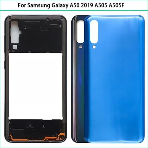 For Samsung Galaxy A50 2019 A505 A505F A505DS Plastic Middle Frame Bezel + Battery Back Cover Rear Door Housing Case Replace