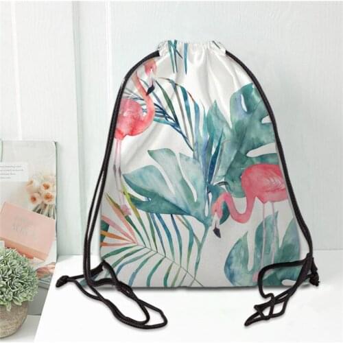Hot Flamingo Printed backpack drawstring bag satin soft shoe bags to school custom Logo bags for women