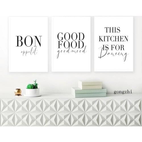 Good Food Good Mood Bon Appetit Quotes Nordic Poster Minimalist Canvas Painting and Prints Kitchen Wall Art Pictures Home Decor