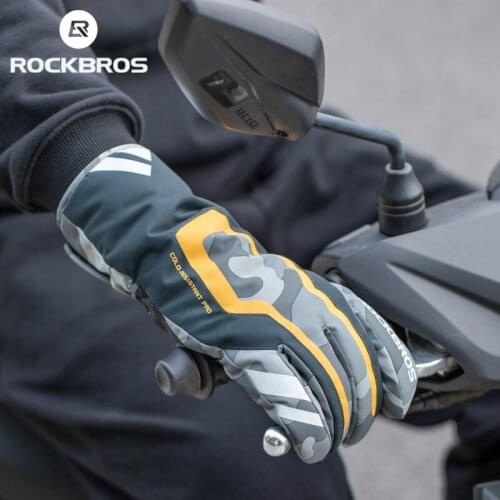 ROCKBROS Warm Moto Gloves Winter Windproof Waterproof Motorcycle MTB Bike Gloves TPU Touch Screen Electric Scooter Accessories