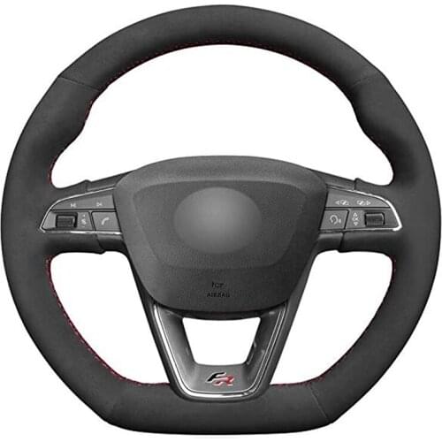 Hand-stitched DIY Black Suede Custom Car Steering Wheel Cover for Seat Leon (FR|CUPRA) Ibiza (FR|CUPRA) Alhambra (FR Line) Aro