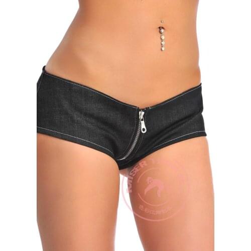 Sexy Zipper Open U Crotch Shorts Micro MINI Jeans Hot Shorts Low Rise Waist Booty Short Exotic Culb Pole Dancing Wear FX1044