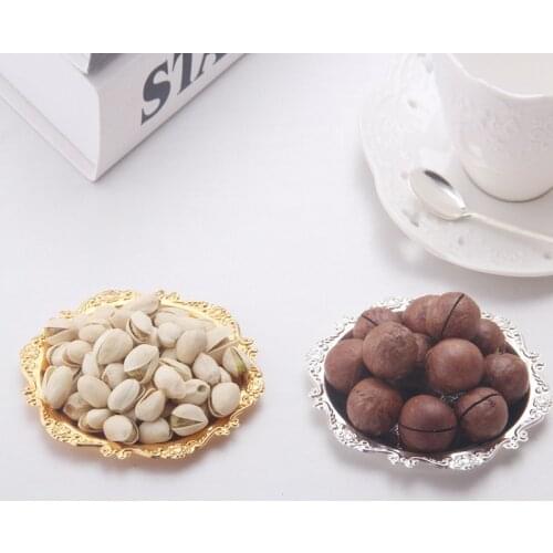 Silver Golden Iron Tray Glossy Plate Decoration Ornaments Buffet Fruit Cake Home Party Supplies Dessert Sundries Storage Plates