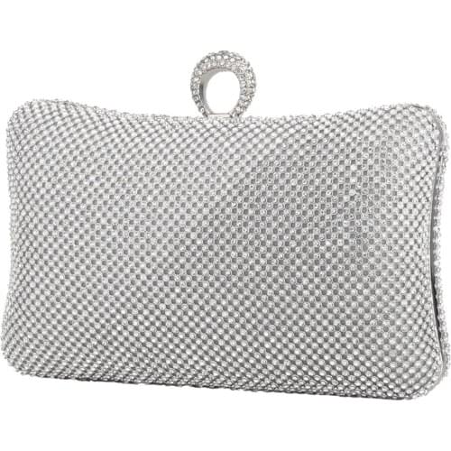Silver Clutch Bag Glitter Shinny Evening Bag Wedding Banquet Clutches With Chain Purse Rhinestone Elegant Fashion Party Pouch