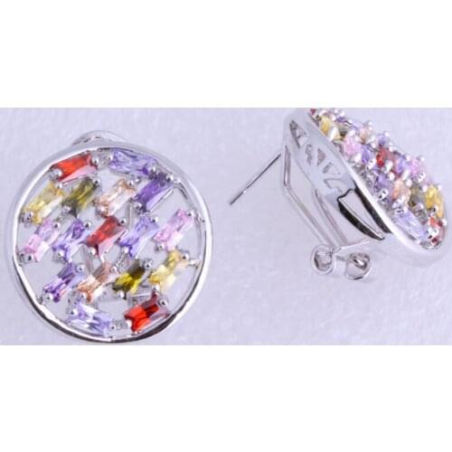 Love Monologue Beautiful Round Colorful Crystal Cubic Zirconia Silver Color Clip Earrings for Party J0634 Fast Shipping