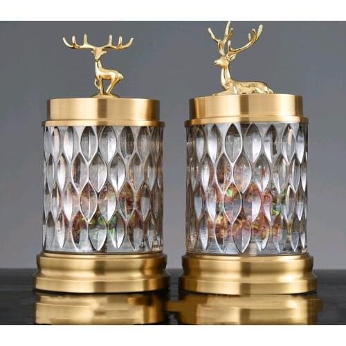 Glass bottle Creative brass candy jar Glass jars with LIDS for ornaments Storage decoration glass jar with a lid crystal bottle