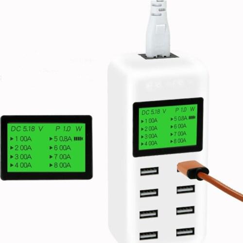 Smart USB Charger 40W with LCD Display with 8 USB Power Ports for Mobile Phone and Tablets