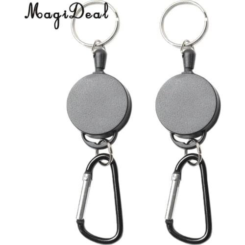 2 Pcs Retractable Badge Holder Reels Key Hook Clip Strap Cord Belt Hanger Chains Ring with Hanging Carabiner Outdoors