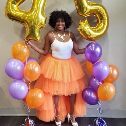 Pretty Orange Color High Low Tulle Skirts For Birthday Party Plus Size Tiered Ruffles Long Women Tulle Skirt Tutu Skirts Bridal