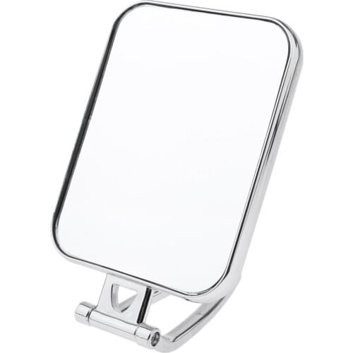 Vanity Makeup Mirror,Non-Magnifying,Round ,Free-standing,Folding Handle,Rectangle,Silver-plated Plastic Frame