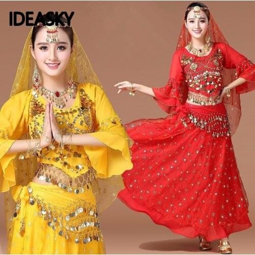 Women indian bollywood adult costume set dance costumes donna clothes dress dresses bellydance outfit sari professional long red