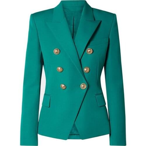 New HIGH QUALITY Fashion 2021 Designer Blazer Jacket Womens Classic Double Breasted Metal Lion Buttons Slim Fitting Blazer