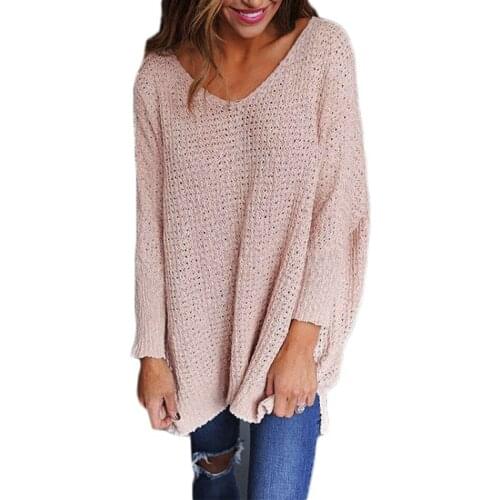New Sweater Women Pullover 2019 v-neck Solid Color Casual Loose Europe Warm Winter Clothes Womens Vestidos MMY76016
