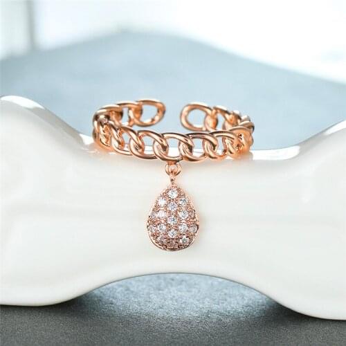 Female Cute White Crystal Pear Pendant Ring Rose Gold Silver Color Wedding Rings For Women Charm Water Drop Engagement Open Ring