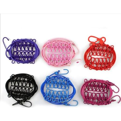 1.8M Outdoor Windproof Clothesline 10 Colors Portable Travel Stretchy Elastic Clothesline with Clamp Clips Hooks Outdoor Tools