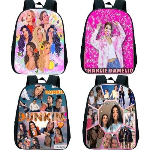 12 Inch Charli Damelio Backpacks Children School Bags Baby Toddler Bag Girls Rucksack Charli D'Amelio Kids Cute Kindergarten Bag