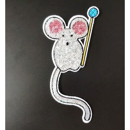 17CM Mouse Patch Diy Clothes Stickers Silver Sequins Large Biker Badge Iron On Patches For Clothing Strange Things Christmas