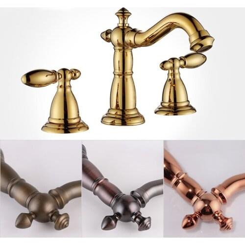 5 colors solid brass 2-Handle Widespread Bathroom Sink Faucet Lavatory Faucet Mixer Double Handle Tap Deck Mounted