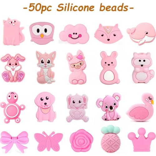 5Pcs Food Grade Foxes Silicone Beads Baby Teether Beads Chewing Alphabet Bead For Baby DIY Teething Necklace BPA Free