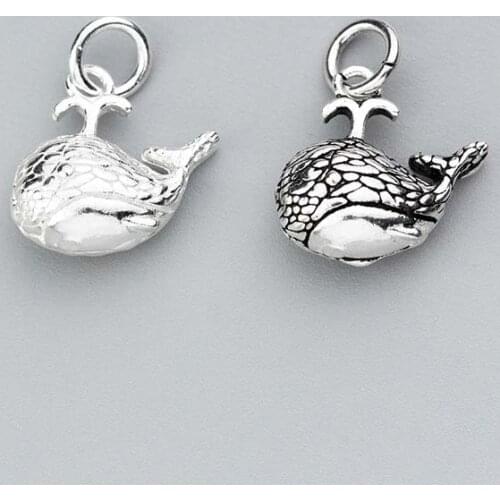 925 Sterling Silver Cute Small Whale Charm With Loop 17.5x16mm Bracelets Necklace Dangle Pendant DIY Jewelry Make Accessories