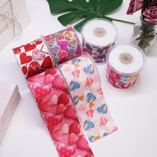DIY Valentines Day Loving Heart Printed Grosgrain Ribbon For Craft Supplies Sewing Accessories 5 Yards. 31932