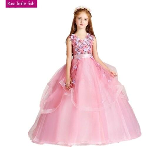 Free shipping Dark pink pageant dresses for girls Vestido infantil festa Flower dress