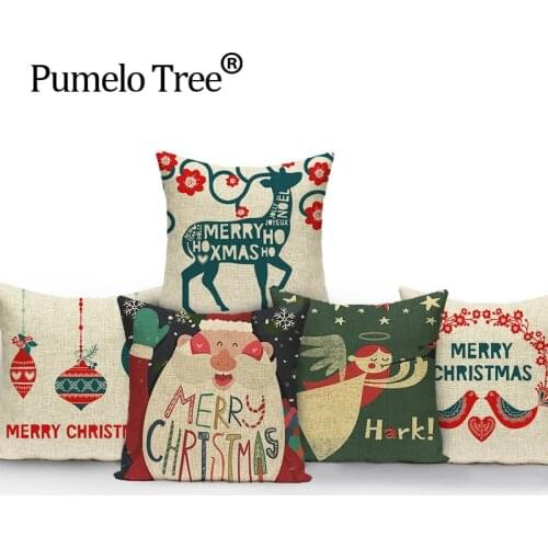 18" Merry Christmas Series Cushion Cover Santa Claus Christmas Tree Christmas Gifts And Snowman Printing Throw Pillow Pillowcase