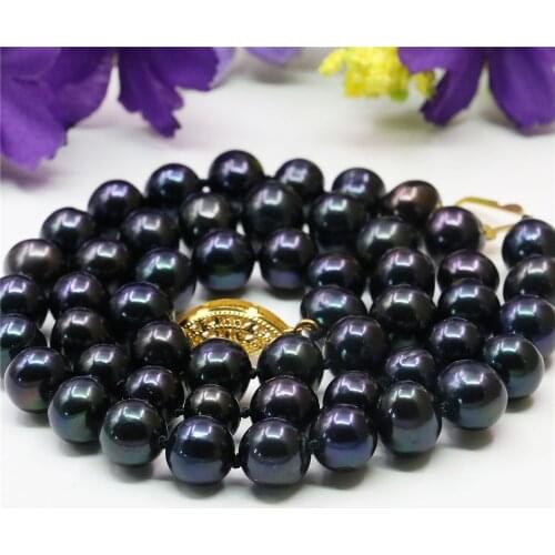 Rare 8-9MM Black Akoya Cultured Pearl Necklace Rope Chain Beads Girl Jewelry Making Design Natural Stone 18inch (Minimum Order1)