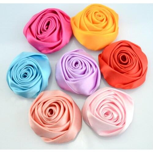 New 10pcs/lot 2" Rolled Satin Rose Flowers Artifcial DIY Fabric Flowers for Baby Girls Kids Headbands Clips Hair Accessories