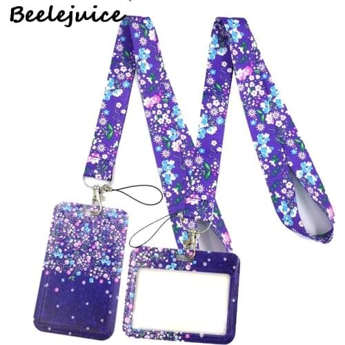 Purple Flowers Art Flowers Plants Fashion Lanyards Bus ID Name Work Card Holder Accessories Decorations Kids Couple Gifts