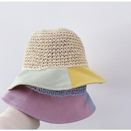 2021 Summer New Arrival Girls Fashion Patchwork Hats Kids Straw Hats Kids Hat