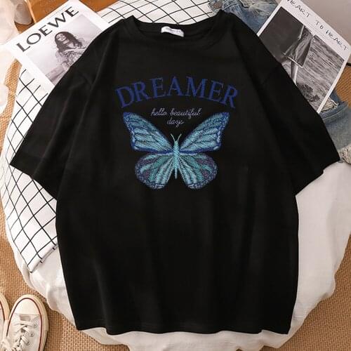 Ice Green Butterfly Printing Men T-Shirts Harajuku Round Neck Tshirts Male Casual O-Neck Tees Shirts Hip Hop Oversize T Shirts