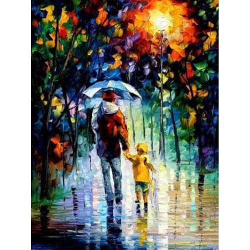 GLymg Rainy Walk With Daddy 5D Embroidery Painting Diamond Embroidery DIY Embroidery Handicrafts Painting Kit Wall Art Decor