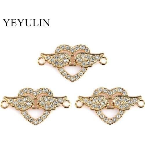 Making Necklace Bracelets Charm DIY Fashion Jewelry Findings 10 Pcs Golden Love Wings Alloy Crystal Connectors