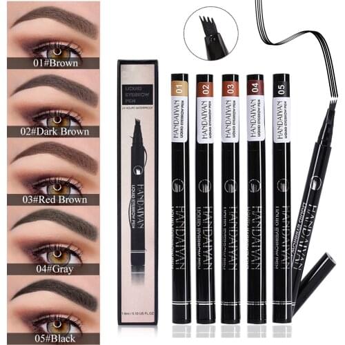 5 Color Microblading 4 Fork Tip Eyebrow Pencil Waterproof Tattoo Pen Tinted Fine Sketch Eye brow Pencils Long Lasting Eyebrows