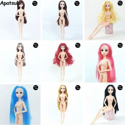 11.5" Doll Nude Naked Body 14 Jointed Movable Body With Head Pretty Eyes Hair WIG for 1/6 BJD Dolls Kids Toys Best Gift for Girl