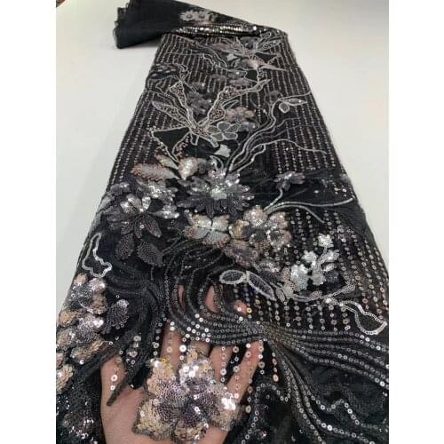 2021 Hot Fashion African Sequin Mesh Lace Fabric 3D Embroidered Top Quality Sewing French Tulle Material For Wedding Party Dress