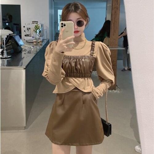 Fashion Womens Leather Clothing 2021 New Womens Autumn and Spring Vest Shorts Bottoming Shirt Fried Street Three-piece Suit