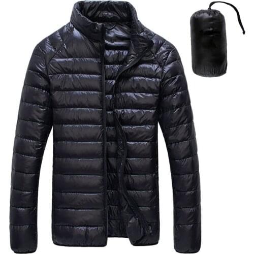 Autumn Winter Down Jacket Men Casual Stand Collar Ultra Light Parka Coat Portable Outwear Windproof White Duck Down Jacket 6XL