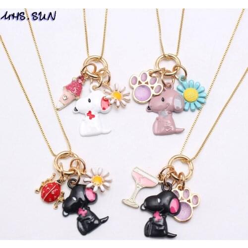 MHS.SUN DIY kids girls charming necklace cute dog / flower pendant necklace chain jewelry for children best friend gift 1pc