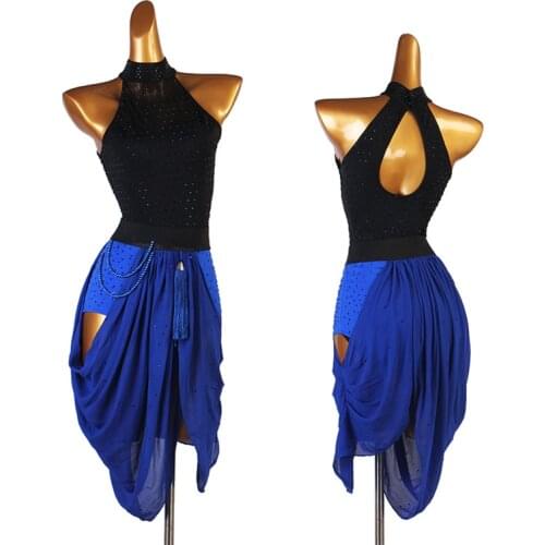 Latin Dance Clothes For Women Adult/Kids Sleeveless Rhinestone Latin Costumes Professional Latin Performance Stage Dress DQL5153