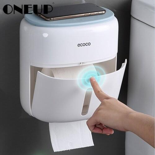 ONEUP Multifunctional Wall Mounted Toilet Paper Holder Shelf Waterproof Mobile Phone Storage Box Bathroom Toilet Accessories
