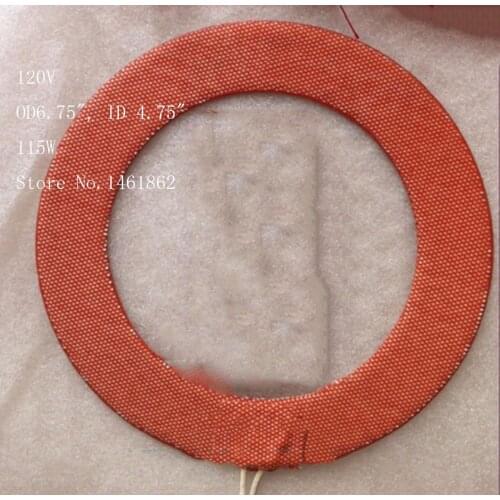 Custom Flexible Silicone Heater Rubber Heating Element, Ring Heater,OD6.75", ID 4.75", 115W 120V Leads 1M, Industrial Heater