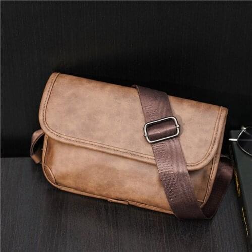 Casual Mens Crossbody Bags 2021 High Quality PU Leather Khaki Shoulder Bag Fashion Business Pocket Brand Designer Messenger Bag