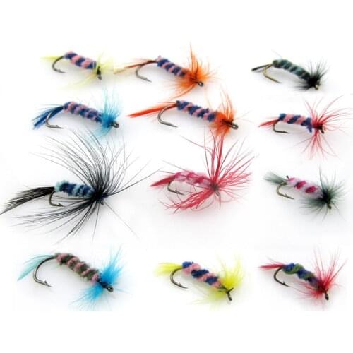 12Pcs/Set Realistic Nymph Scud Fly for Trout Fishing Artificial Insect Caterpillar Bait Lure Simulated Scud worm Fishing Lure