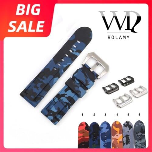 Rolamy 22 24mm TOP Quality Luxury Camo Grey Waterproof Silicone Rubber Replacement Watch Band Loops Strap For Panerai Luminor