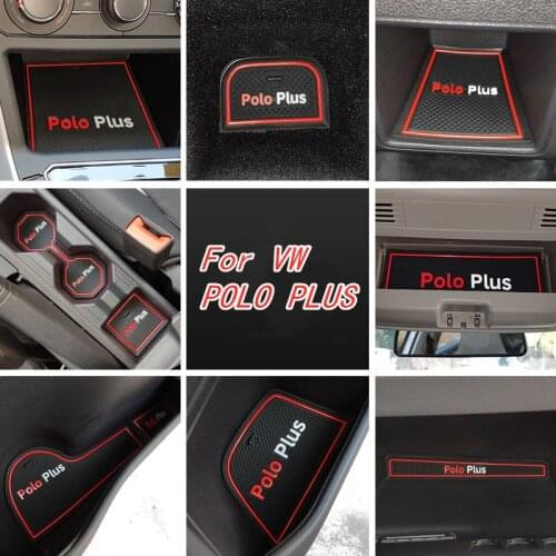 Rubber Mat For Volkswagen POLO PLUS 2019 Lnterior Anti Slip Mat Door Slot Pad Cup Cushion Groove Mat Car Accessories 15pcs