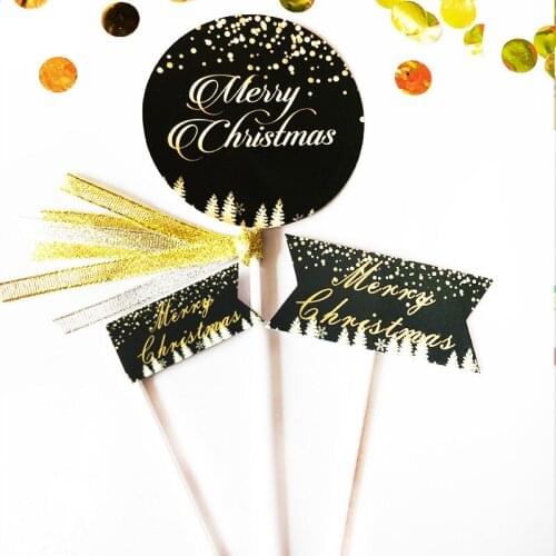 Xmas Wreath Cake Decor Topper Pine Tree Cone Xmas Hat Sock Deer Merry Christmas New Year Party Cake Decoration Tag Supplies